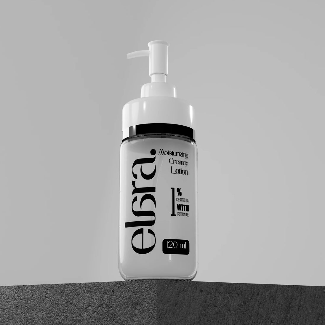 Elara moisturizing cream lotion bottle on a gray background