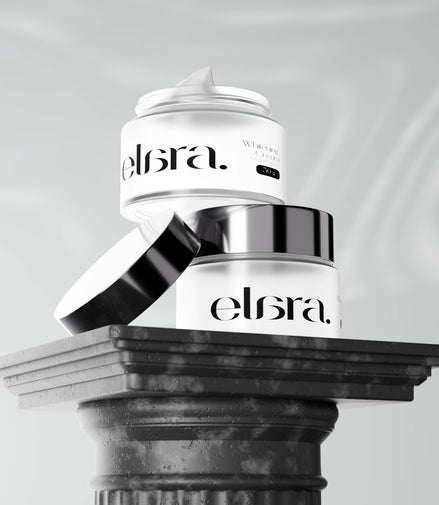 Elaraa whitening cream jar with a gray background