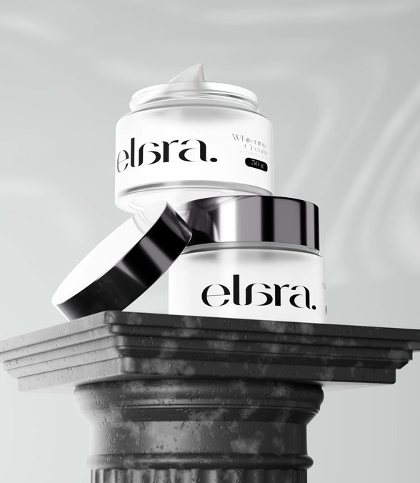 Elaraa whitening cream jar with a gray background